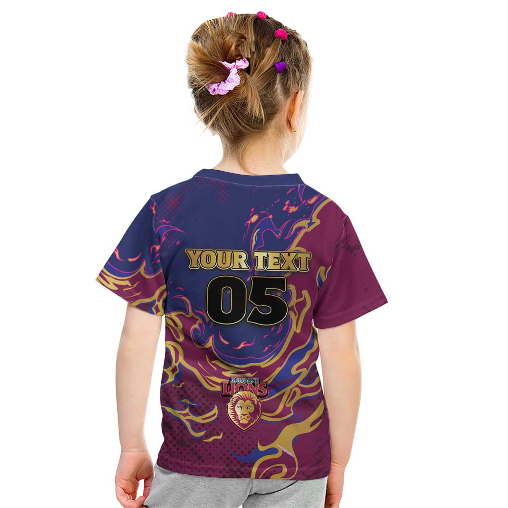 Custom Brisbane Maroon Kid T Shirt Lions Blazing Fire