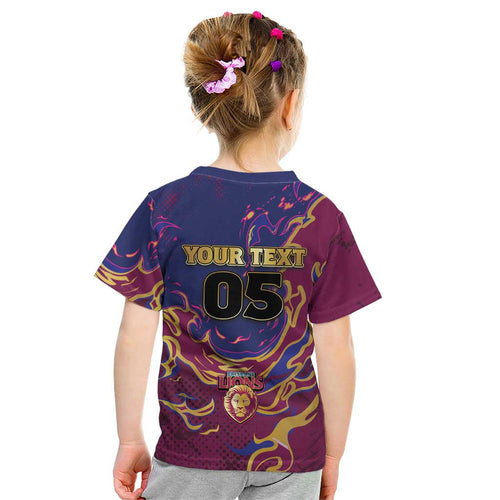 Custom Brisbane Maroon Kid T Shirt Lions Blazing Fire