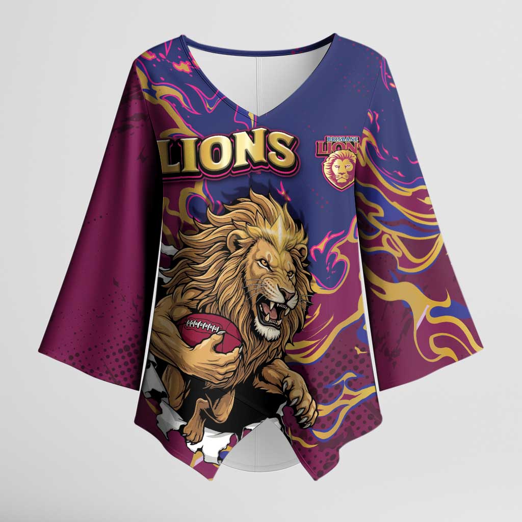 Custom Brisbane Maroon Kimono Sleeve Blouse Lions Blazing Fire