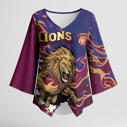 Custom Brisbane Maroon Kimono Sleeve Blouse Lions Blazing Fire