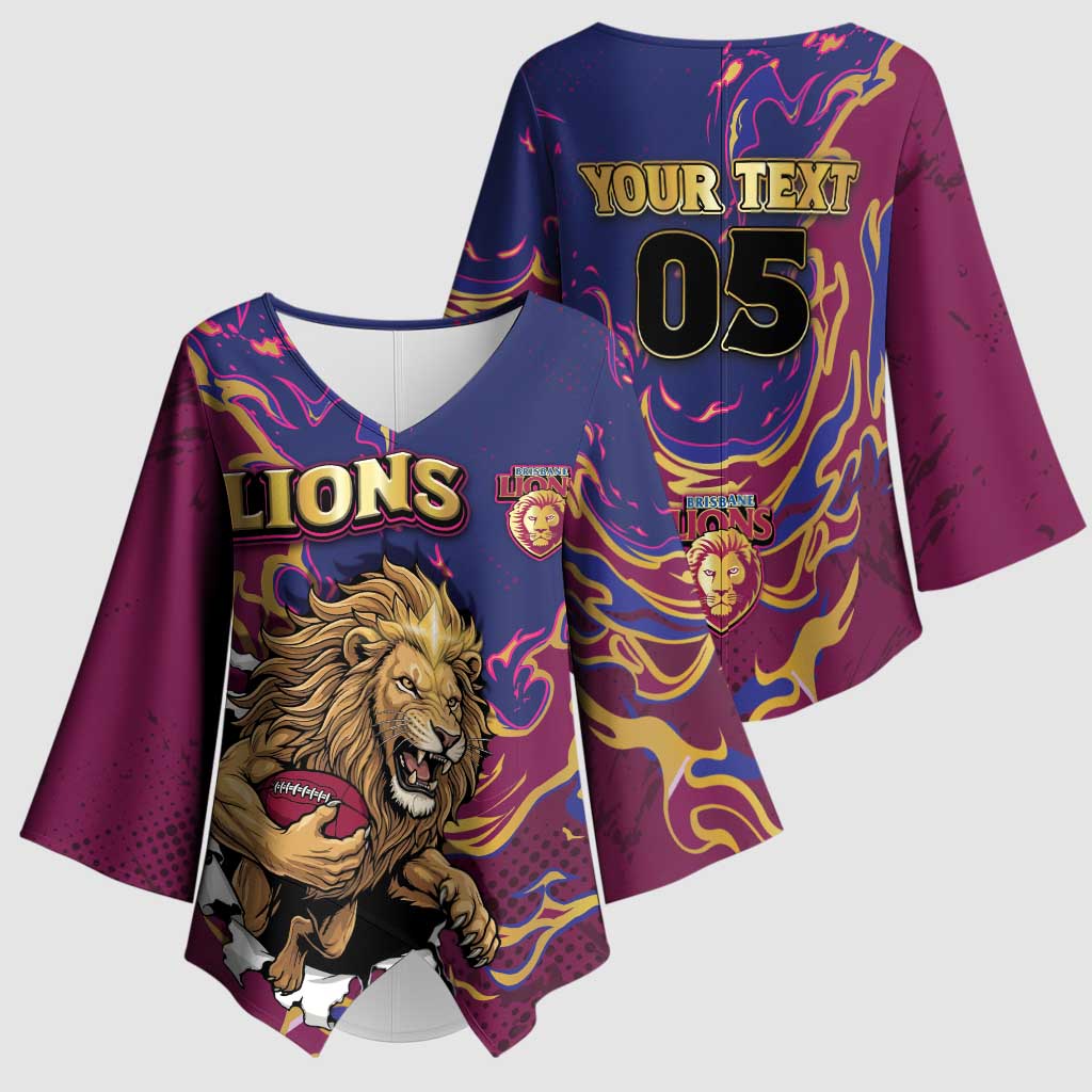 Custom Brisbane Maroon Kimono Sleeve Blouse Lions Blazing Fire