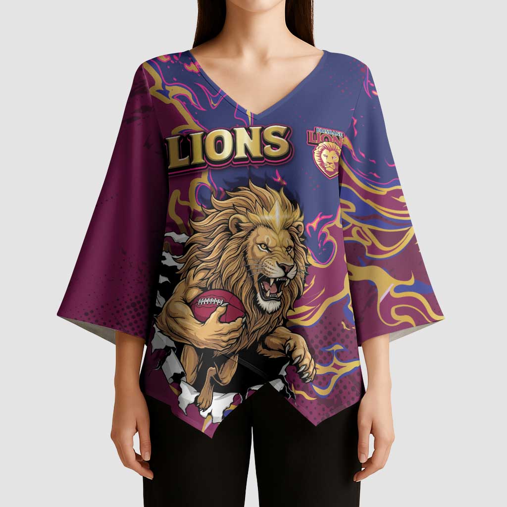 Custom Brisbane Maroon Kimono Sleeve Blouse Lions Blazing Fire