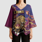 Custom Brisbane Maroon Kimono Sleeve Blouse Lions Blazing Fire