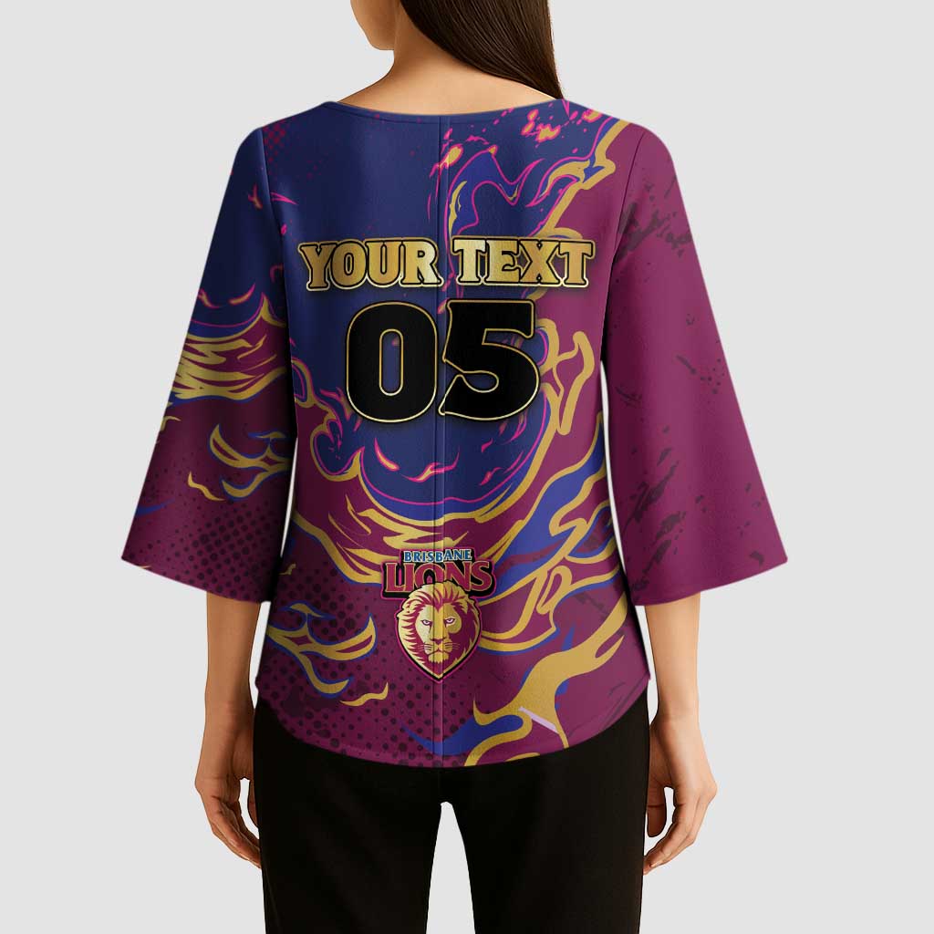 Custom Brisbane Maroon Kimono Sleeve Blouse Lions Blazing Fire