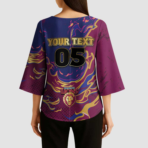 Custom Brisbane Maroon Kimono Sleeve Blouse Lions Blazing Fire