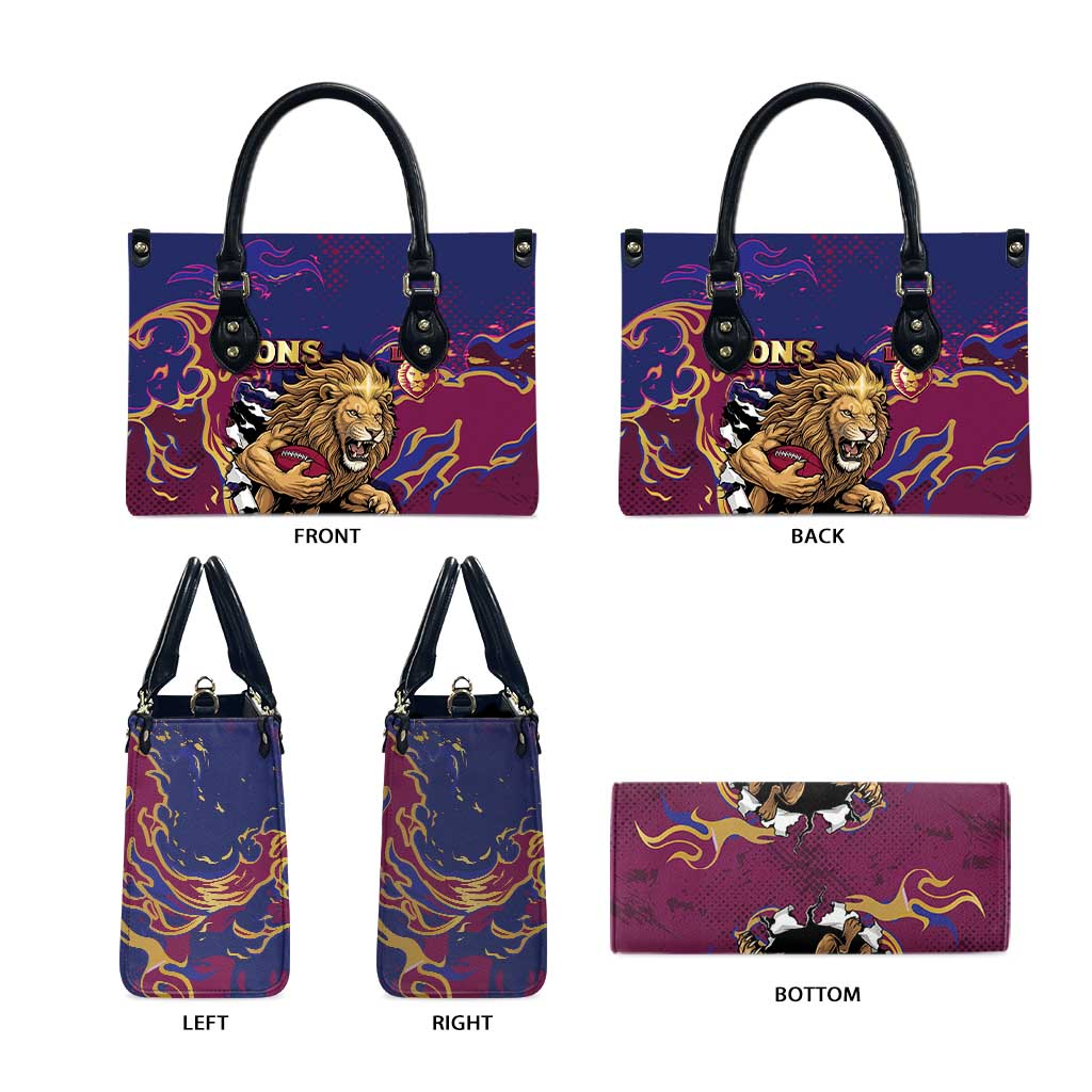 Brisbane Maroon Leather Bag Lions Blazing Fire