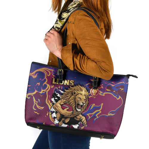Brisbane Maroon Leather Tote Bag Lions Blazing Fire