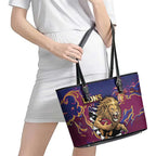Brisbane Maroon Leather Tote Bag Lions Blazing Fire