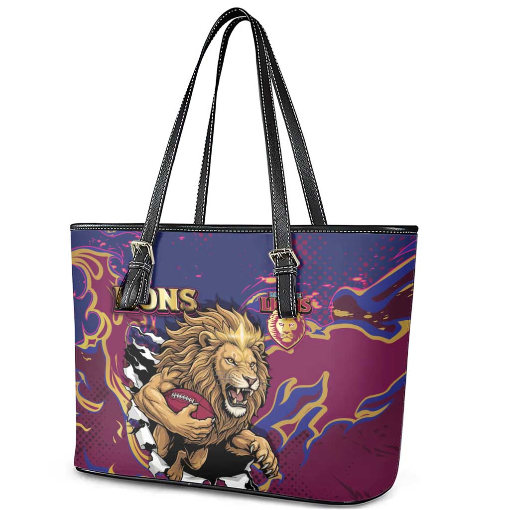 Brisbane Maroon Leather Tote Bag Lions Blazing Fire
