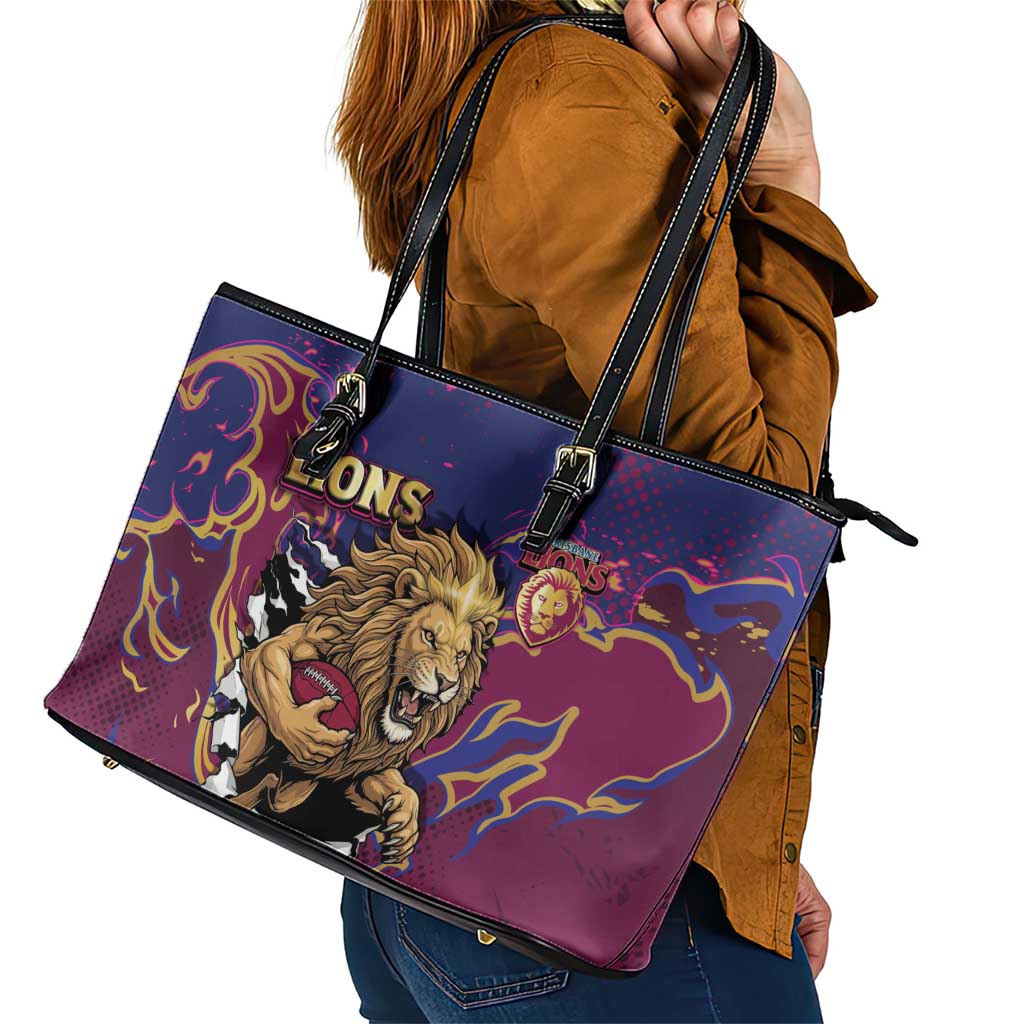 Brisbane Maroon Leather Tote Bag Lions Blazing Fire