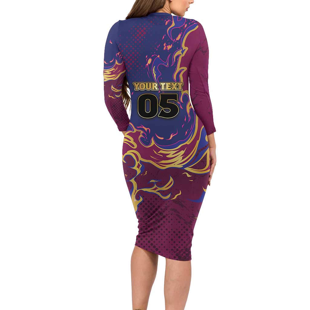 Custom Brisbane Maroon Long Sleeve Bodycon Dress Lions Blazing Fire