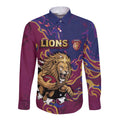 Custom Brisbane Maroon Long Sleeve Button Shirt Lions Blazing Fire