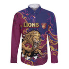 Custom Brisbane Maroon Long Sleeve Button Shirt Lions Blazing Fire
