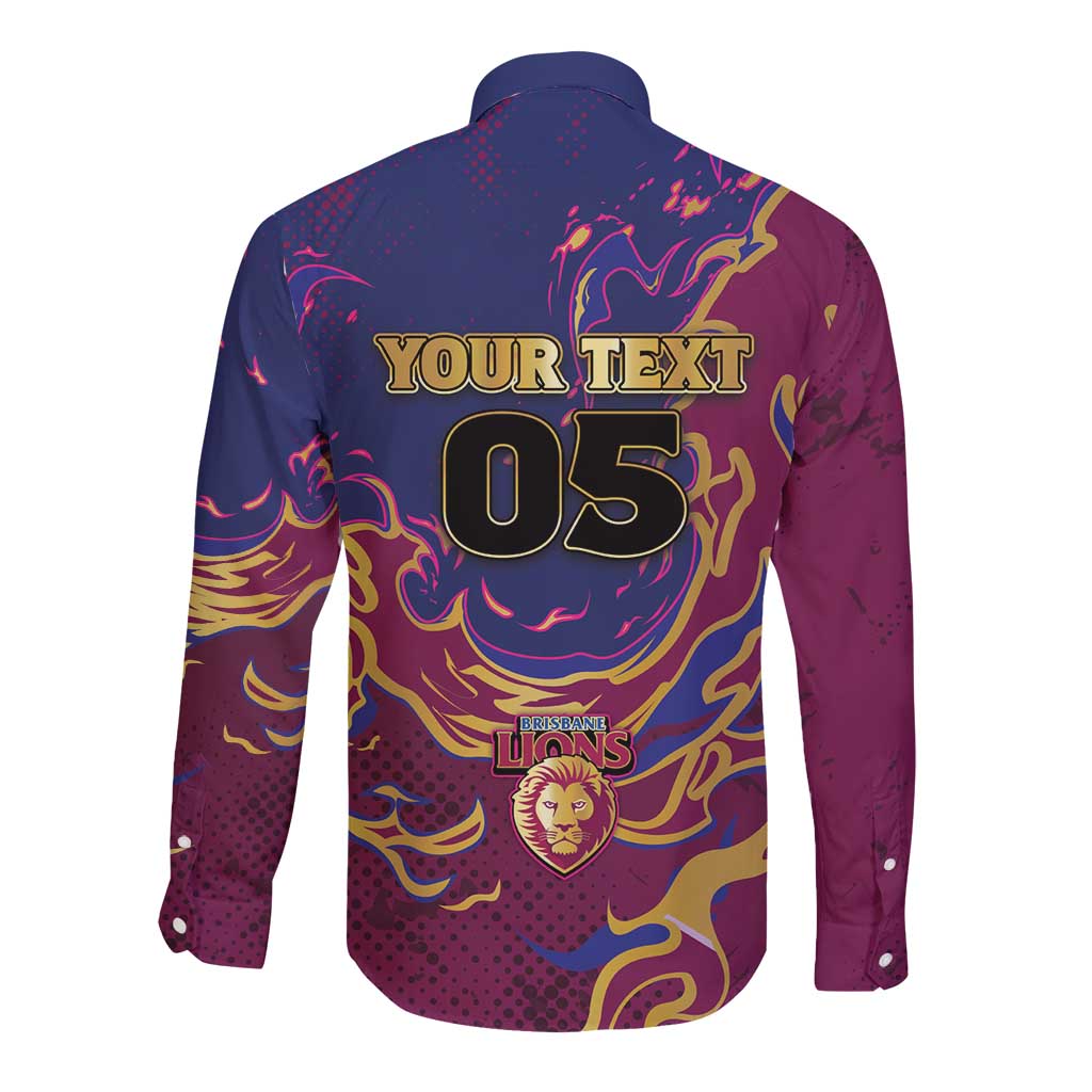 Custom Brisbane Maroon Long Sleeve Button Shirt Lions Blazing Fire