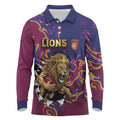 Custom Brisbane Maroon Long Sleeve Polo Shirt Lions Blazing Fire
