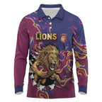 Custom Brisbane Maroon Long Sleeve Polo Shirt Lions Blazing Fire