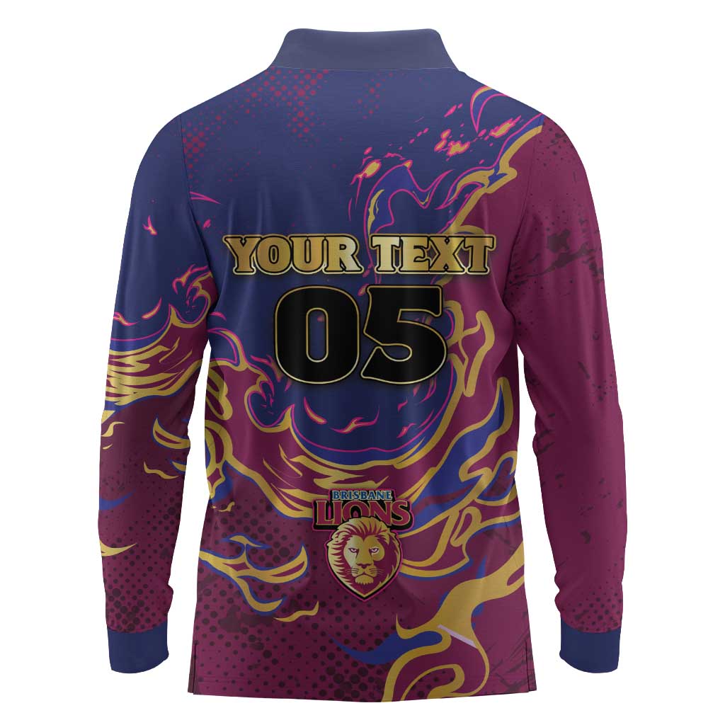Custom Brisbane Maroon Long Sleeve Polo Shirt Lions Blazing Fire