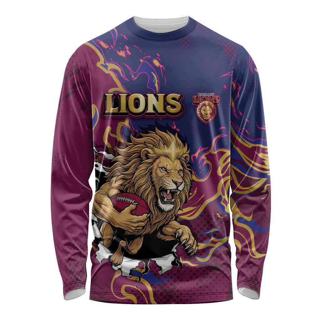 Custom Brisbane Maroon Long Sleeve Shirt Lions Blazing Fire