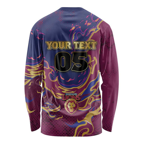 Custom Brisbane Maroon Long Sleeve Shirt Lions Blazing Fire