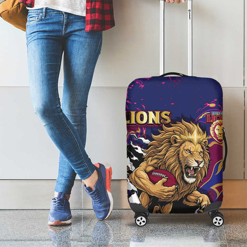 Brisbane Maroon Luggage Cover Lions Blazing Fire