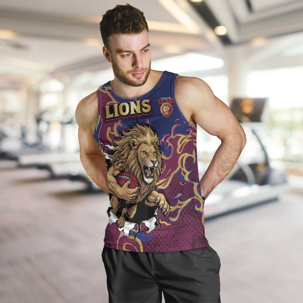 Custom Brisbane Maroon Men Tank Top Lions Blazing Fire