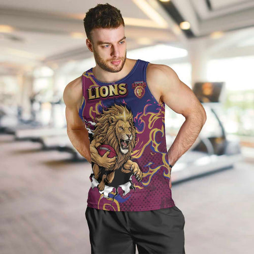 Custom Brisbane Maroon Men Tank Top Lions Blazing Fire
