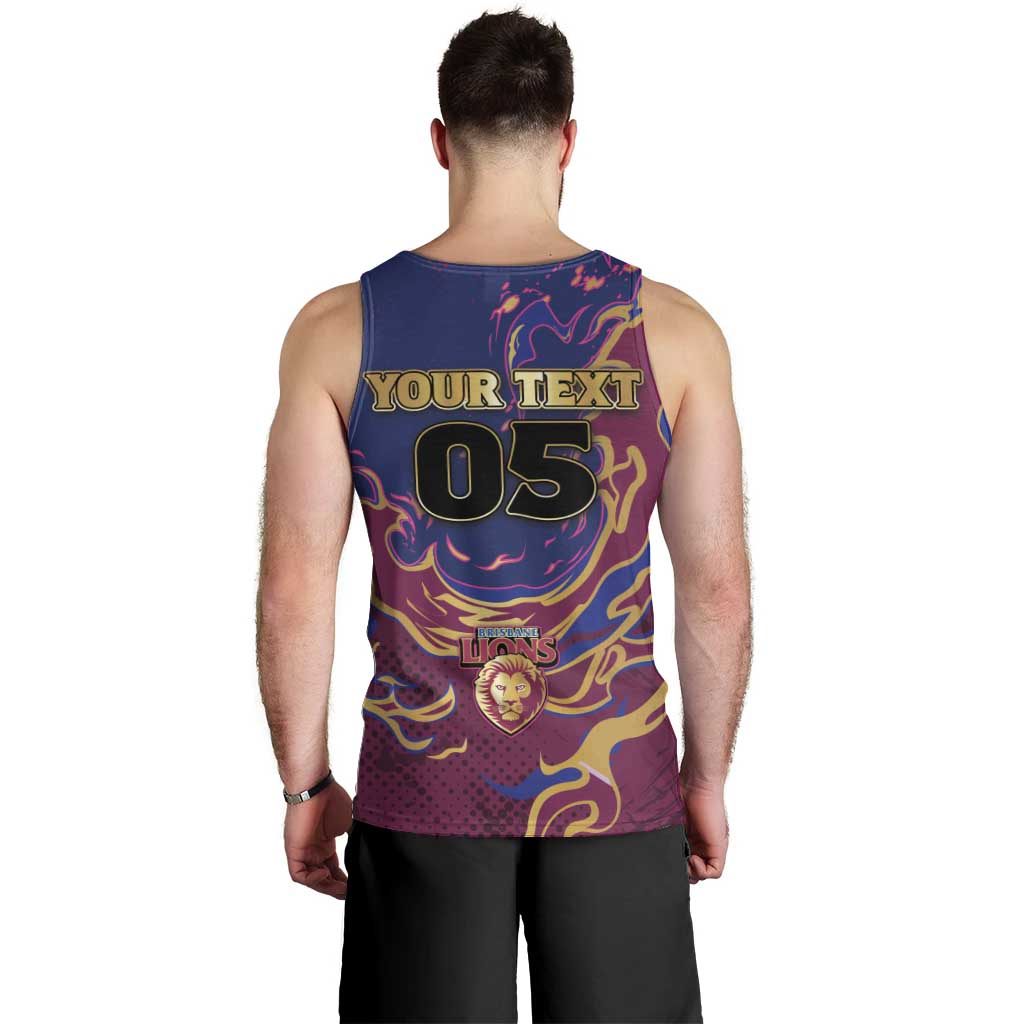 Custom Brisbane Maroon Men Tank Top Lions Blazing Fire