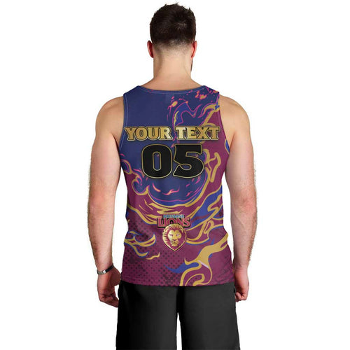 Custom Brisbane Maroon Men Tank Top Lions Blazing Fire