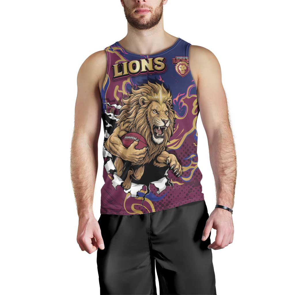 Custom Brisbane Maroon Men Tank Top Lions Blazing Fire