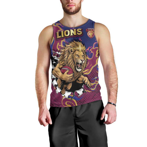 Custom Brisbane Maroon Men Tank Top Lions Blazing Fire