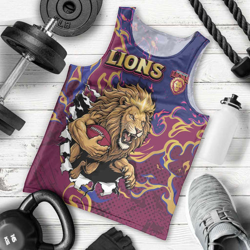 Custom Brisbane Maroon Men Tank Top Lions Blazing Fire