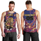 Custom Brisbane Maroon Men Tank Top Lions Blazing Fire