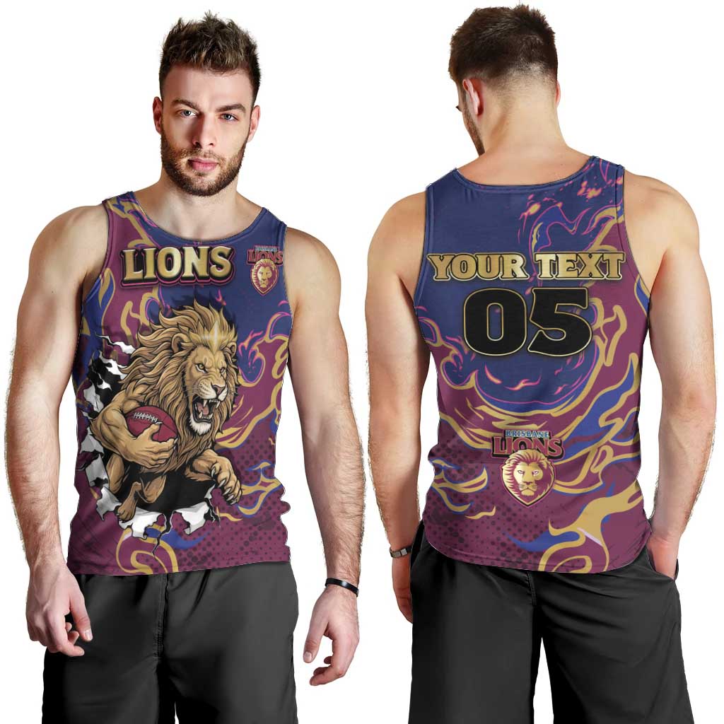 Custom Brisbane Maroon Men Tank Top Lions Blazing Fire
