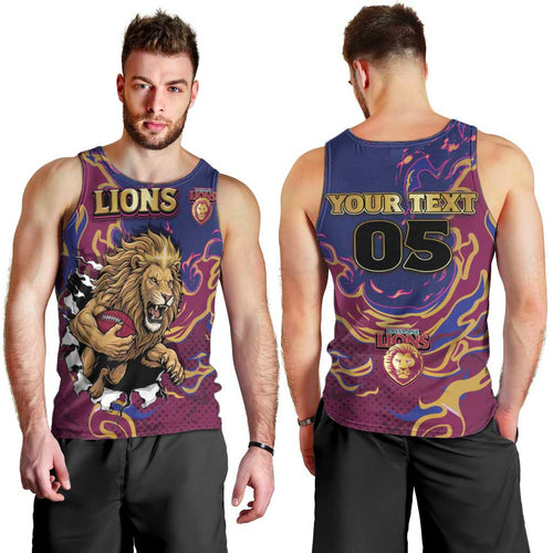 Custom Brisbane Maroon Men Tank Top Lions Blazing Fire
