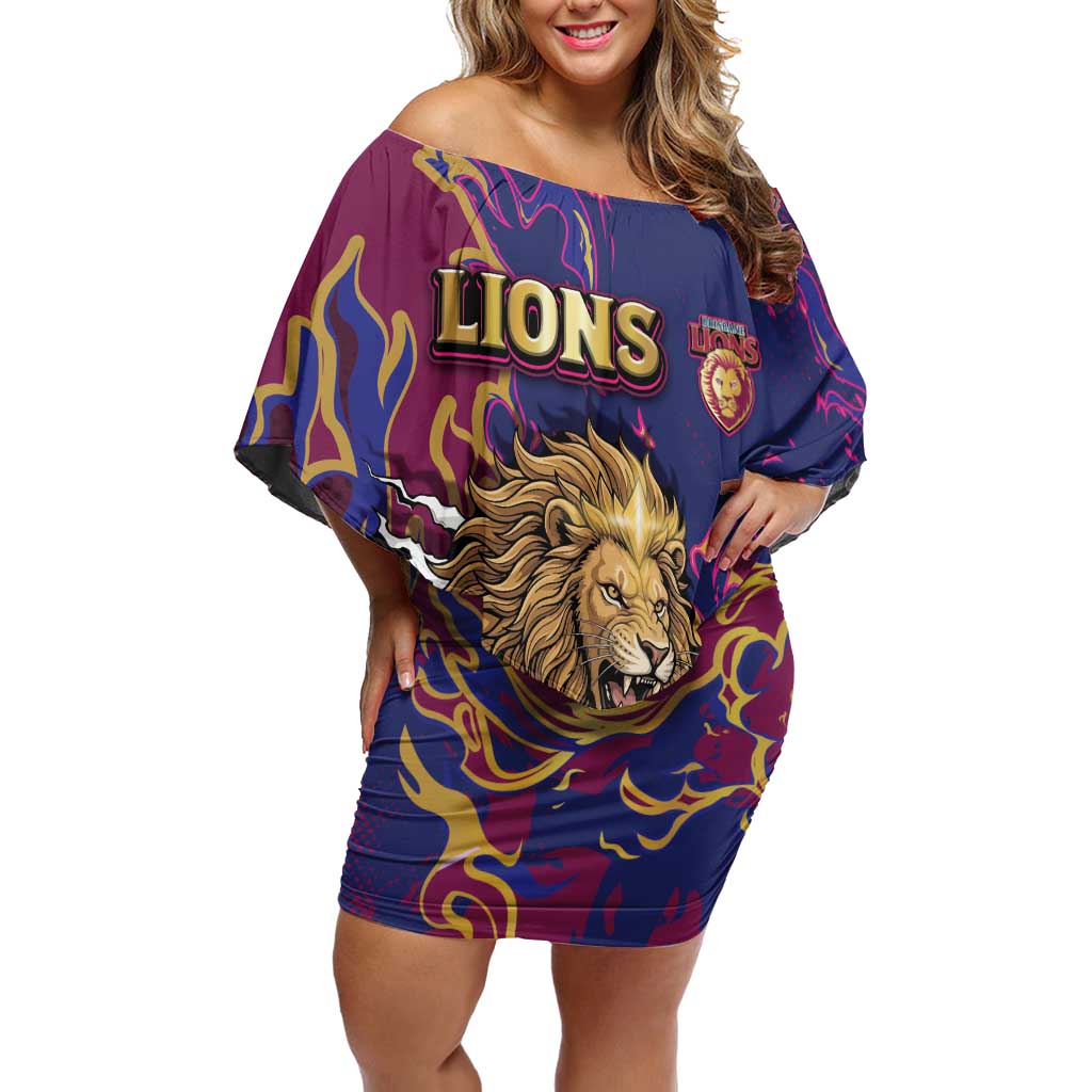 Custom Brisbane Maroon Off Shoulder Short Dress Lions Blazing Fire
