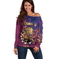 Custom Brisbane Maroon Off Shoulder Sweater Lions Blazing Fire