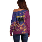 Custom Brisbane Maroon Off Shoulder Sweater Lions Blazing Fire