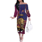 Custom Brisbane Maroon Off The Shoulder Long Sleeve Dress Lions Blazing Fire