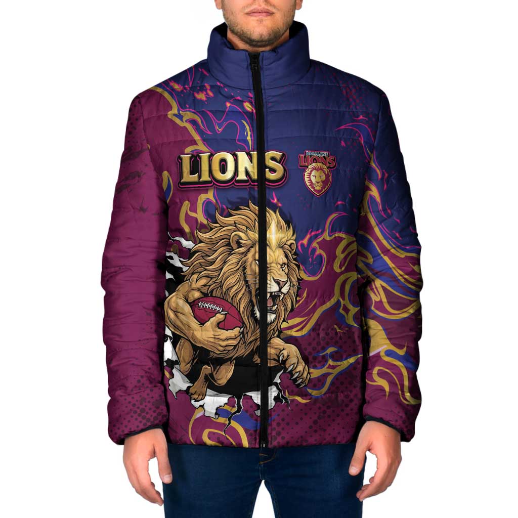 Custom Brisbane Maroon Padded Jacket Lions Blazing Fire