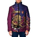 Custom Brisbane Maroon Padded Jacket Lions Blazing Fire