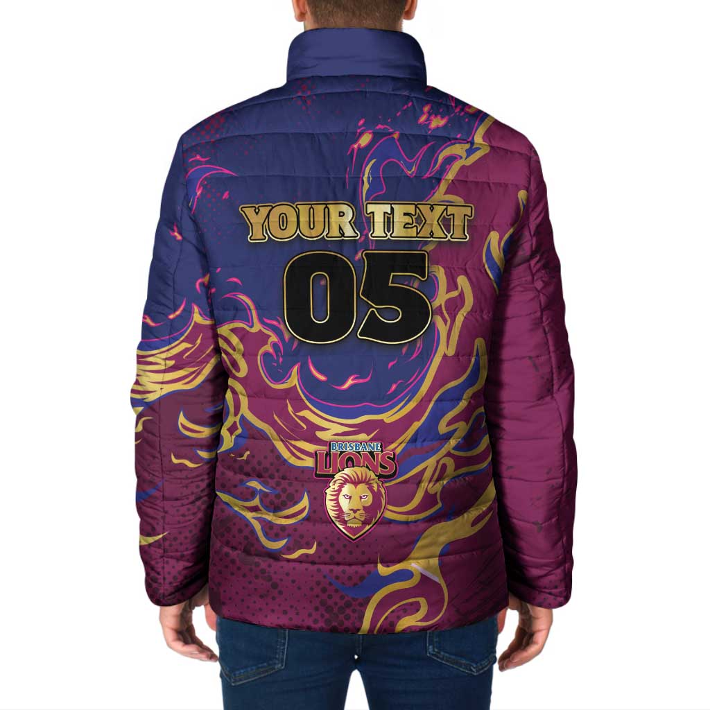 Custom Brisbane Maroon Padded Jacket Lions Blazing Fire