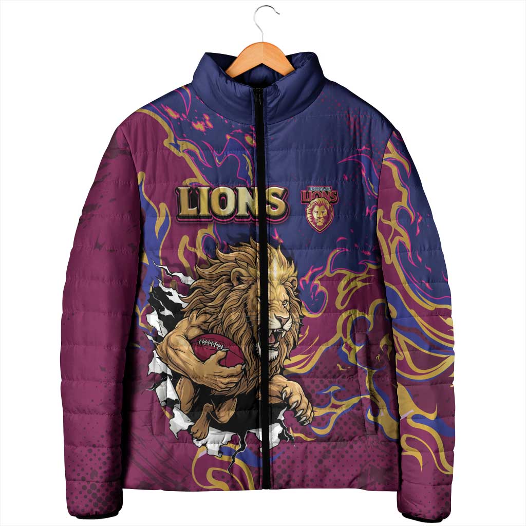 Custom Brisbane Maroon Padded Jacket Lions Blazing Fire