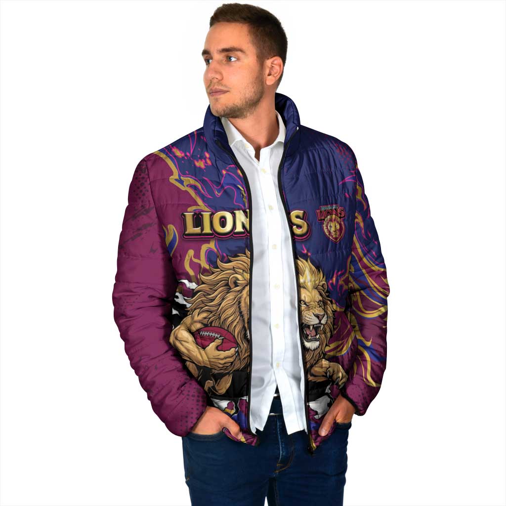 Custom Brisbane Maroon Padded Jacket Lions Blazing Fire