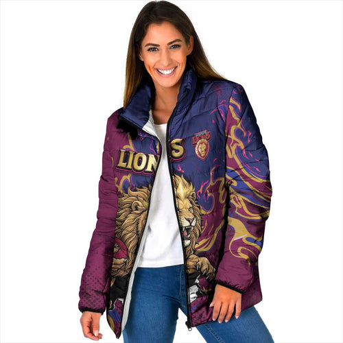 Custom Brisbane Maroon Padded Jacket Lions Blazing Fire