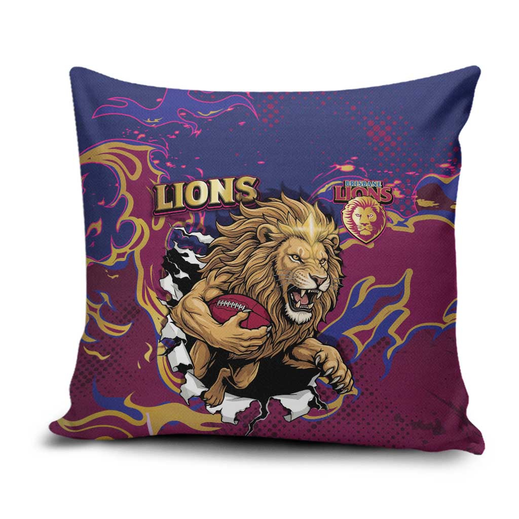 Brisbane Maroon Pillow Cover Lions Blazing Fire