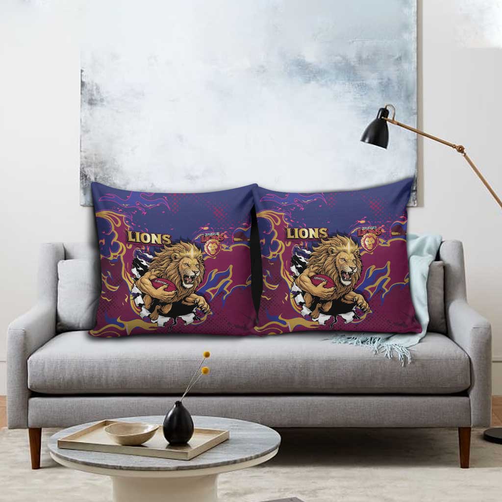 Brisbane Maroon Pillow Cover Lions Blazing Fire