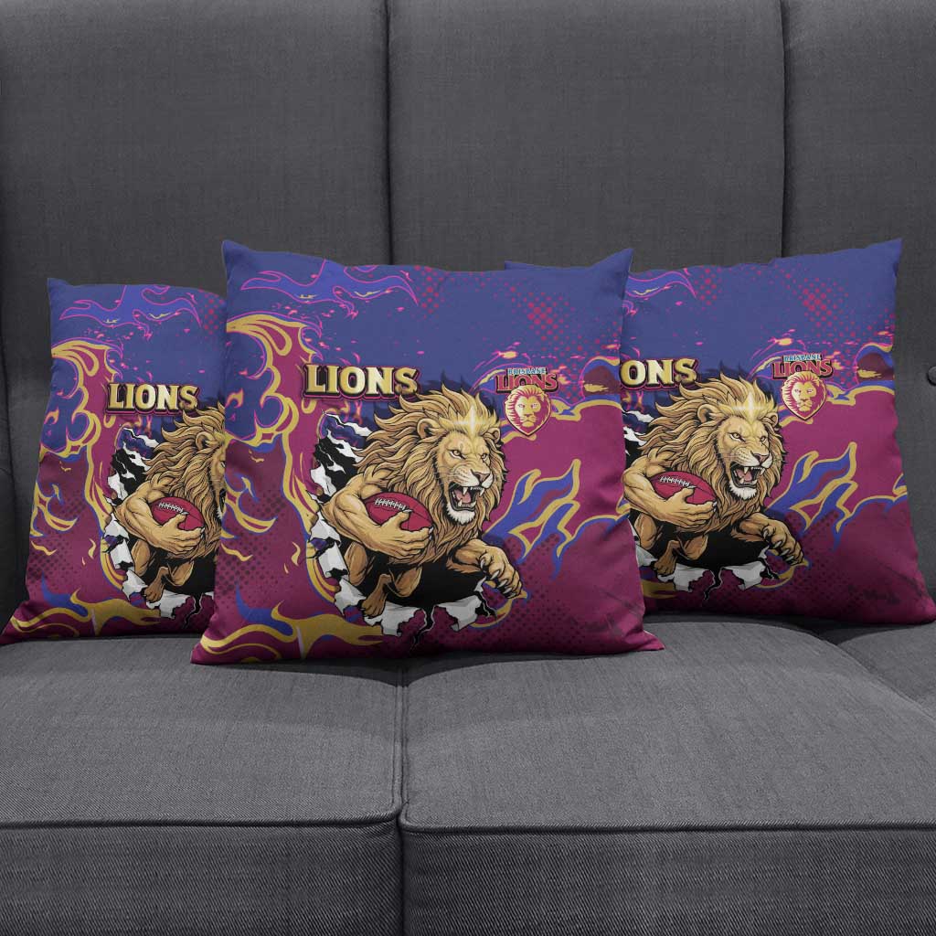 Brisbane Maroon Pillow Cover Lions Blazing Fire