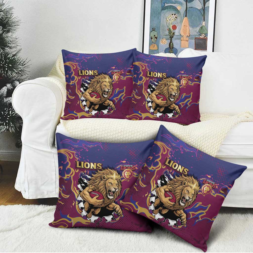 Brisbane Maroon Pillow Cover Lions Blazing Fire