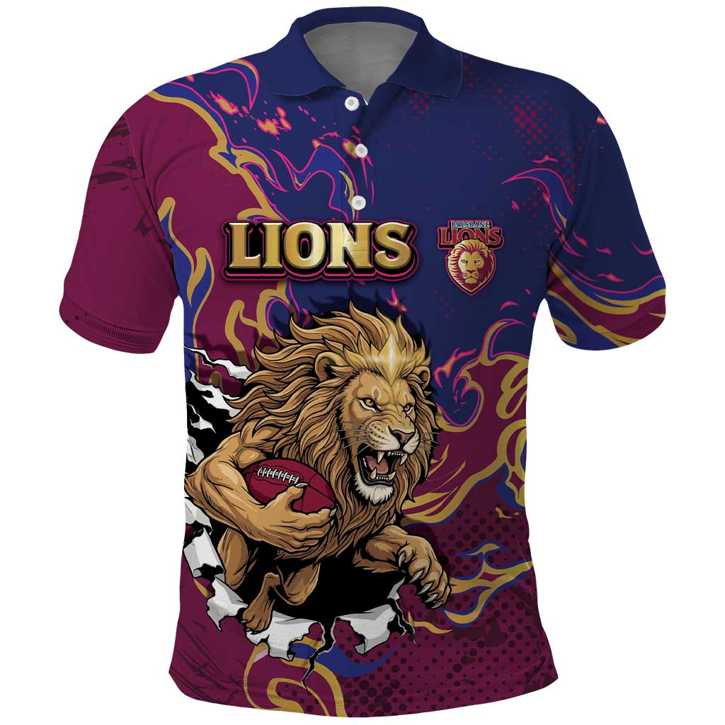 Custom Brisbane Maroon Polo Shirt Lions Blazing Fire