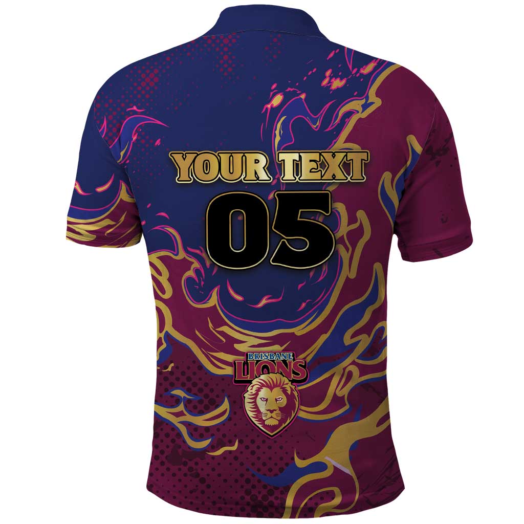 Custom Brisbane Maroon Polo Shirt Lions Blazing Fire